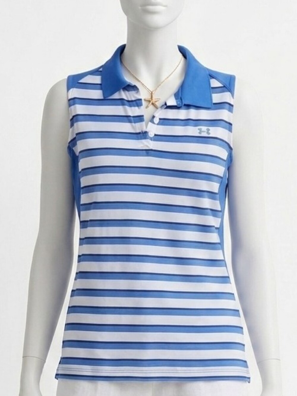 Under Armour HeatGear Athletic Knit Top Women's XL Sleeveless Blue White…